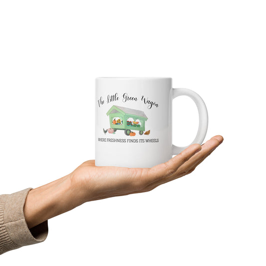 White glossy mug The Little Green Wagon